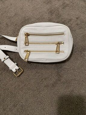 Rebecca Minkoff White Leather Crossbody Belt Bag with Gold Hardware